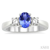 7x5 MM Oval Shape Tanzanite and 1/2 Ctw Round Cut Diamond Precious Ring in 14K White Gold